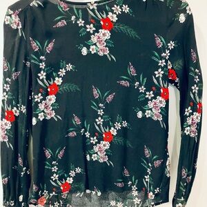 H&M floral navy blue blouse with long Sleeves